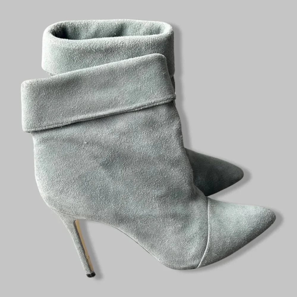 STEVE MADDEN Pilar Gray Suede Fold Over Heeled Boots